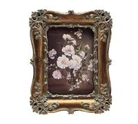 BILXIM 2.5x3.5 Small Vintage Picture Frame, Antique Bronze Gold Ornate Wallet Size Photo Frame, Wall Hanging or Tabletop Display, Decorative Floral Design Retro Home Decor, Photo Gallery Art