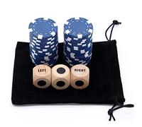 Bilywey Upgrade Left Right Center Dice Game Set with 3Pcs Beech Wood Dices + 36Pcs 11.5g Poker Chips (Blue)