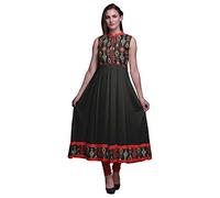 Bimba Black2 Ikat Anarkali Dress Mandarin Collar Sleeveless Kurtis for Women Print Maxi Dress Large