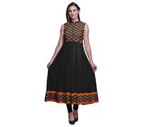 Bimba Black2 Ikat Printed Women Designer Mandarin Collar Anarkali Dress Indian Ethnic Kurta Small