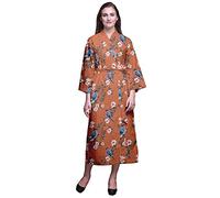 Bimba Medium Orange Bird Peach Floral & American Robin Womens Robe Dressing Gown Long Bride Getting Ready Shirt Printed Bath Robe Girls X