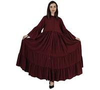 Bimba Muslim Dress with Hijab for Women's Solid Flared Sleeve Islamic Abaya Prayer Dress Maroon