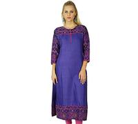Bimba Women Cotton Purple Kurta Kurti Ethnic Ikat Print Indian 3/4 Sleeve Top Tuni