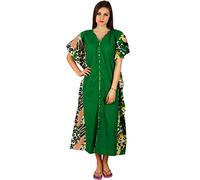 Bimba Womens Cotton Kaftan Long Pannel Kimono Caftan Elastic Waist Night Wear Green