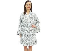 Bimba Women's Leaf Printed Kimono Robe Full Sleeve Cotton Poplin Cover Up - 10 Gray