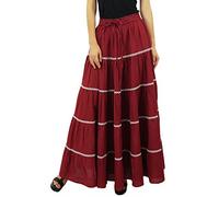 Bimba Womens Long Flaired Cotton Skirt Boho Maxi Bottoms Elastic Waist Indian Clothing Maroon