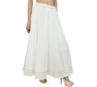 Bimba Women's Summer White Skirt Gota Patti Design Drawstring Tassel Waist-L