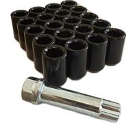 BIMECC Set of 20 High Tensile Steel M12x1.5 Slimline Wheel Nuts with 17Hex Tuner Key - Black - Compatible with Ford, Mazda, Honda, Kia, Suzuki