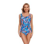 BIMEI One-Piece Underwire Women's High-Neck Mastectomy Swimsuit Pocketed Swimwear Tummy Control2408 (UK, Numeric, 12, Regular, Regular, Blue)