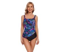 BIMEI One-Piece Women's High-Neck Mastectomy Swimsuit Pocketed Swimwear Tummy Control 2305 (UK, Numeric, 14, Regular, Regular, Blue)