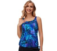 BIMEI Women's Mastectomy Tankini Top Swimsuit Pocketed Swimwear High Neck Side Tie Bathing Swim Tops #238