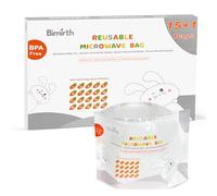 Bimirth Microwave Steriliser Bags, Pack of 16 Reusable, Only 3 Minutes, Cleaning Baby Bottles, Pacifier, Teethers & Training Cup, Breast Pump Parts or Accessories, 20 Uses Per Bag, Chemical Free