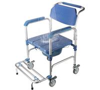 bimiti 4 in 1 Wheeled Commode Chair Mobile Toilet Chair Waterproof Shower Chair Bedside Commode Chair Toilet Seat with Moveable Potty Foldable Footrests for Elderly Disabled Pregnant