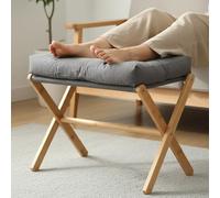 bimiti Folding Foot Stool Bamboo Foot Rest Foldable Ottoman Seat | Shoe Changing Stool with Removable Soft Padded for Home Living Bed Room - Dark Gray