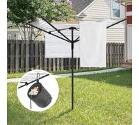bimiti Folding Umbrella Drying Rotary Washing Line 4 Arm Clothesline 50m, Adjustable Height Outdoor Clothes Airer Heavy Duty Portable Clothes Line Drying Rack with Metal Ground Spike&Waterproof Cover