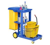 bimiti Janitorial Trolley Janitor-Housekeeping Cart on Wheels Cleaning Trolley with Vinyl Bag Lid Heavy Duty Commercial 3-Tier Janitorial Cart on Wheels for Hotel Service Shopping Centres Office