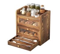 bimiti Large Bamboo Two-layer Bread Box With Drawer Bread Box With Drawer Wooden Bread Storage Container 2 Layer Breadbox Holder Vintage Farmhouse Food Organizer Acrylic Window for Kitchen Counter