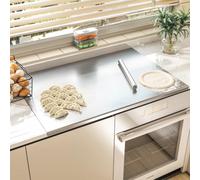 bimiti Stainless Steel Cutting Boards Worktop Protector 90 x 58cm Extra Large Chopping Board Worktop Saver Pastry Board Baking Board with Lip and Rolling Pin