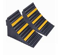 bimiti Wheel Chocks 2 Pack 25x 16x 19cm Rubber Tyre Saver Brake Stoppers Heavy Duty Car Vehicle Wedge with Handles and Yellow Strips Caravan Chock Block for Travel Trailers RV Trucks and ATV Black