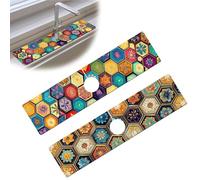 Bimkole 2 PCS Faucet Absorbent Mat, Kitchen Faucet Sink Splash Guard Wraparound Cloth Pads Drip Catcher for Sink Faucet for Kitchen Bathroom Faucet, Colorful Faucet Mat, 15 x 4 Inch Flower A7