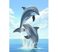 Bimkole 5D Diamond Art Kits for Adults Dolphin, DIY Full Drill Rhinestone Embroidery by Number Kits Animal Set Paint with Diamonds Art Cross Stitch Home Wall Decor 12x16 in