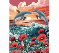 Bimkole 5D Diamond Art Kits for Adults Dolphin, Full Drill DIY Rhinestone Embroidery Set Paint with Diamonds Art Tulip by Number Kits Cross Stitch Home Wall Craft Decoration 30x40 cm