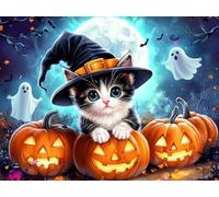 Bimkole 5D Diamond Art Kits for Adults Halloween Pumpkin, DIY Full Drill Rhinestone Embroidery Set Paint with Diamonds Art Cats by Number Kits Cross Stitch Home Wall Craft Decoration 30x40 cm