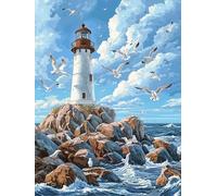 Bimkole 5D Diamond Art Kits for Adults Lighthouse, Full Drill DIY Rhinestone Embroidery Set Paint with Diamonds Art Seaside by Number Kits Cross Stitch Home Wall Craft Decoration 30x40 cm