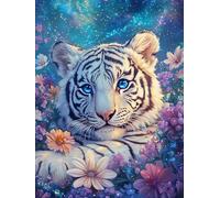 Bimkole 5D Diamond Art Kits for Adults White Tiger, Full Drill DIY Rhinestone Embroidery Set Paint with Diamonds Art Flower Animal by Number Kits Cross Stitch Home Wall Craft Decoration 12x16 Inch