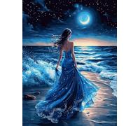 Bimkole 5D Diamond Art Kits for Adults Woman, Full Drill DIY Rhinestone Embroidery Set Paint with Diamonds Art Seaside Moon by Number Kits Cross Stitch Home Wall Craft Decoration 30x40 cm