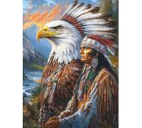Bimkole 5D Diamond Arts Painting Kits Eagle Indian, Full Drill DIY Rhinestone Embroidery Set Paint with Diamonds Art Animal by Number Kits Cross Stitch Home Wall Craft Decor 12x16 Inch