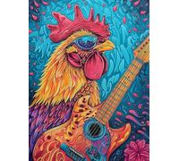 Bimkole 5D Diamond Arts Painting Kits Guitar Rooster, Full Drill DIY Rhinestone Embroidery Set Paint with Diamonds Art Animal by Number Kits Cross Stitch Home Wall Craft Decoration (12x16Inch)