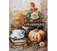 Bimkole 5D Diamond Arts Painting Kits Pumpkin Book, Full Drill DIY Rhinestone Embroidery Set Paint with Diamonds Art Coffee by Number Kits Cross Stitch Home Wall Craft Decoration (12x16Inch)