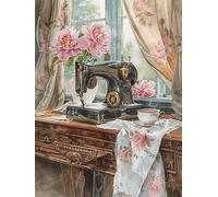 Bimkole 5D Diamond Arts Painting Kits Sewing Machine, Full Drill DIY Rhinestone Embroidery Set Paint with Diamonds Art Animal Flowers by Number Kits Cross Stitch Home Wall Craft Decoration (12x16Inch)