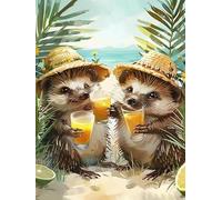 Bimkole 5D Diamond Arts Painting Kits Summer Hedgehog, Full Drill DIY Rhinestone Embroidery Set Paint with Diamonds Art Animal by Number Kits Cross Stitch Home Wall Craft Decoration (12x16Inch)