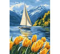 Bimkole 5D Diamond Arts Painting Kits Tulip Boat, Full Drill DIY Rhinestone Embroidery Set Paint with Diamonds Art Landscapes by Number Kits Cross Stitch Home Wall Craft Decor 12x16 Inch