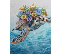 Bimkole 5D Diamond Arts Painting Kits Turtle, Full Drill DIY Rhinestone Embroidery Set Paint with Diamonds Art Animal Flowers by Number Kits Cross Stitch Home Wall Craft Decor 12x16Inch