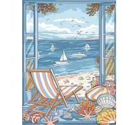 Bimkole 5D Diamond Arts Painting Kits Window Chair, Full Drill DIY Rhinestone Embroidery Set Paint with Diamonds Art Beach Shell by Number Kits Cross Stitch Home Wall Craft Decor 12x16 Inch