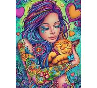 Bimkole 5D Diamond Arts Painting Kits Woman, Full Drill DIY Rhinestone Embroidery Set Paint with Diamonds Art Cat Love by Number Kits Cross Stitch Home Wall Craft Decor 12x16Inch