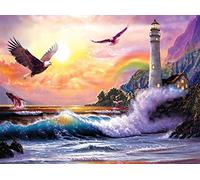 Bimkole 5D Diamond Painting Kits for Adults Eagle Tower, Full Drill Spray Cliff DIY Rhinestone Embroidery Set Paint with Diamonds Art by Number Kits Cross Stitch Home Wall Craft Decoration (12x16inch)