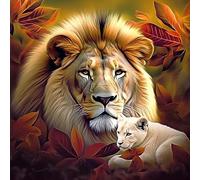 Bimkole 5D Diamond Painting Kits for Adults Lion Maple Leaf, Full Drill Animal DIY Rhinestone Embroidery Set Paint with Diamonds Art by Number Kits Cross Stitch Home Wall Craft Decoration 12X12 inch