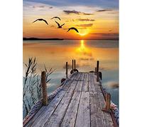 Bimkole 5D Diamond Painting Kits Wooden Pier, Full Drill Bridge Sunset Sea DIY Rhinestone Embroidery Set Paint with Diamond Art by Number Kits Cross Stitch Home Wall Craft Decoration (16x20inch)