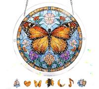 Bimkole 83 Pieces Acrylic Jigsaw Puzzle Suncatcher - Butterfly, Stained Glass Window Hanging Pendant, Home Decor Creative Mom Gifts, Sun Catcher Decor for Garden Home Birthday Gifts 18 cm