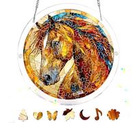 Bimkole 83 Pieces Acrylic Jigsaw Puzzle Suncatcher - Horse, Stained Glass Window Hanging Pendant, Home Decor Creative Mom Gifts, Sun Catcher Decor for Garden Home Birthday Gifts 18 cm
