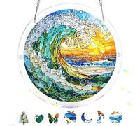 Bimkole 83 Pieces Acrylic Jigsaw Puzzle Suncatcher - Ocean Wave, Stained Glass Window Hanging Pendant, Home Decor Creative Mom Gifts, Sun Catcher Decor for Garden Home Birthday Gifts 18 cm