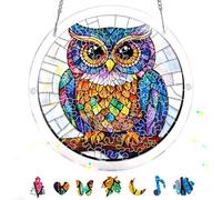 Bimkole 83 Pieces Acrylic Jigsaw Puzzle Suncatcher - Owl, Stained Glass Window Hanging Pendant, Home Decor Creative Mom Gifts, Sun Catcher Decor for Garden Home Birthday Gifts 18 cm