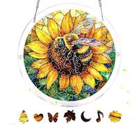 Bimkole 83 Pieces Acrylic Jigsaw Puzzle Suncatcher - Sunflower & Bee, Stained Glass Window Hanging Pendant, Home Decor Creative Mom Gifts, Sun Catcher Decor for Garden Home Birthday Gifts 18 cm