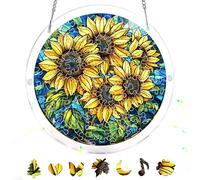 Bimkole 83 Pieces Acrylic Jigsaw Puzzle Suncatcher - Sunflower, Stained Glass Window Hanging Pendant, Home Decor Creative Mom Gifts, Sun Catcher Decor for Garden Home Birthday Gifts 18 cm