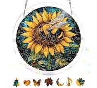 Bimkole 83 Pieces Acrylic Jigsaw Puzzle Suncatcher - Sunflower, Stained Glass Window Hanging Pendant, Home Decor Creative Mom Gifts, Sun Catcher Decor for Garden Home Birthday Gifts 18 cm
