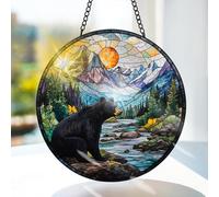 Bimkole Bear Stained Glass Suncatcher Window Hanging - Animal Tree Indoor Window or Doorway Decoration - Handmade Sun Catcher Decor for Garden Home Christmas & Birthday Gifts 7.87x7.87 inch